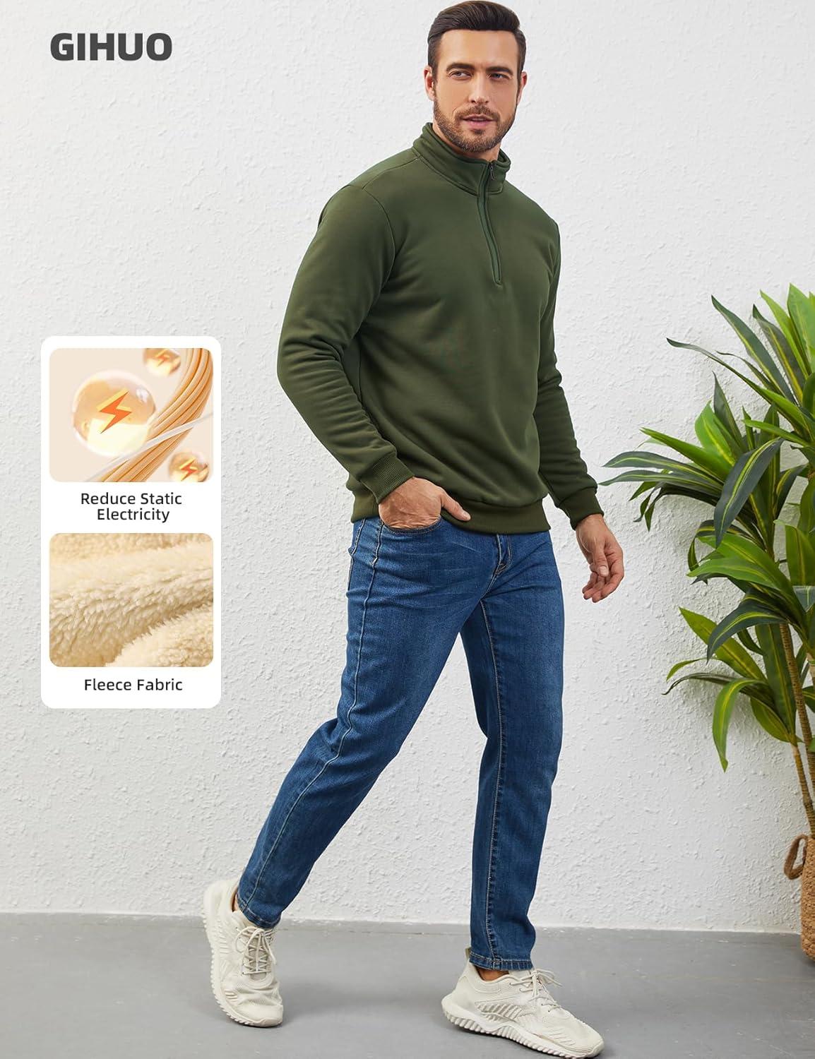 imageGihuo Mens Quarter Zip Sweatshirts Winter Warm Sherpa Fleece Lined Pullover SweatshirtsArmy