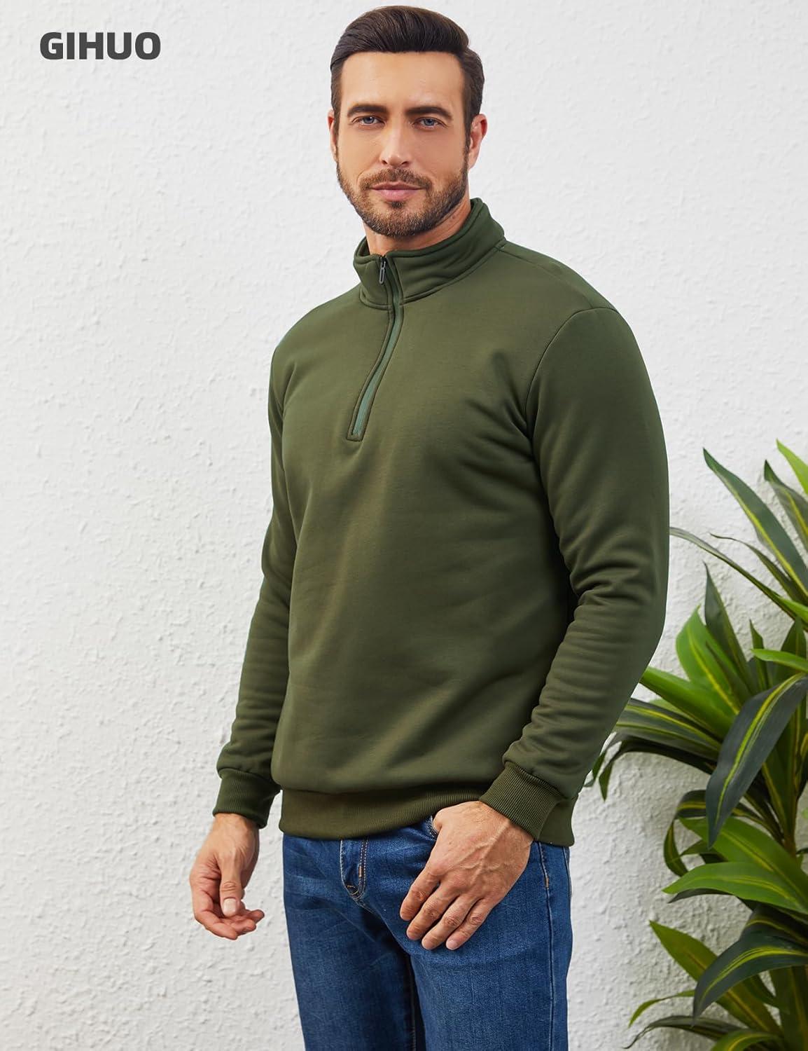 imageGihuo Mens Quarter Zip Sweatshirts Winter Warm Sherpa Fleece Lined Pullover SweatshirtsArmy