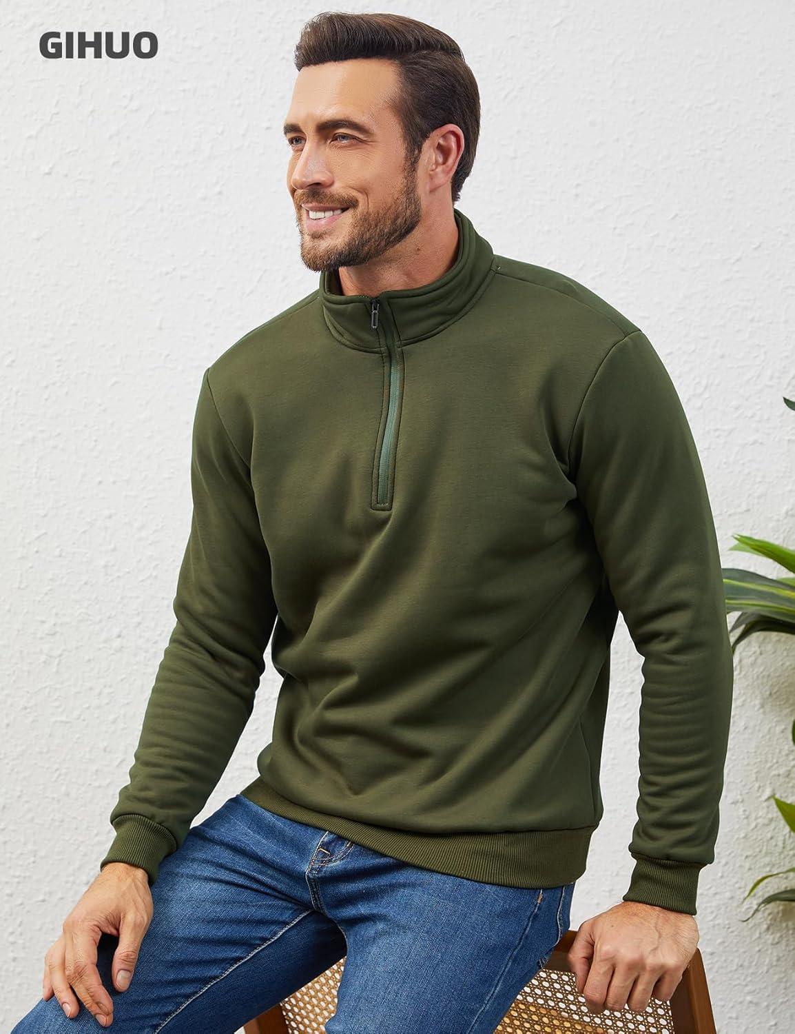 imageGihuo Mens Quarter Zip Sweatshirts Winter Warm Sherpa Fleece Lined Pullover SweatshirtsArmy
