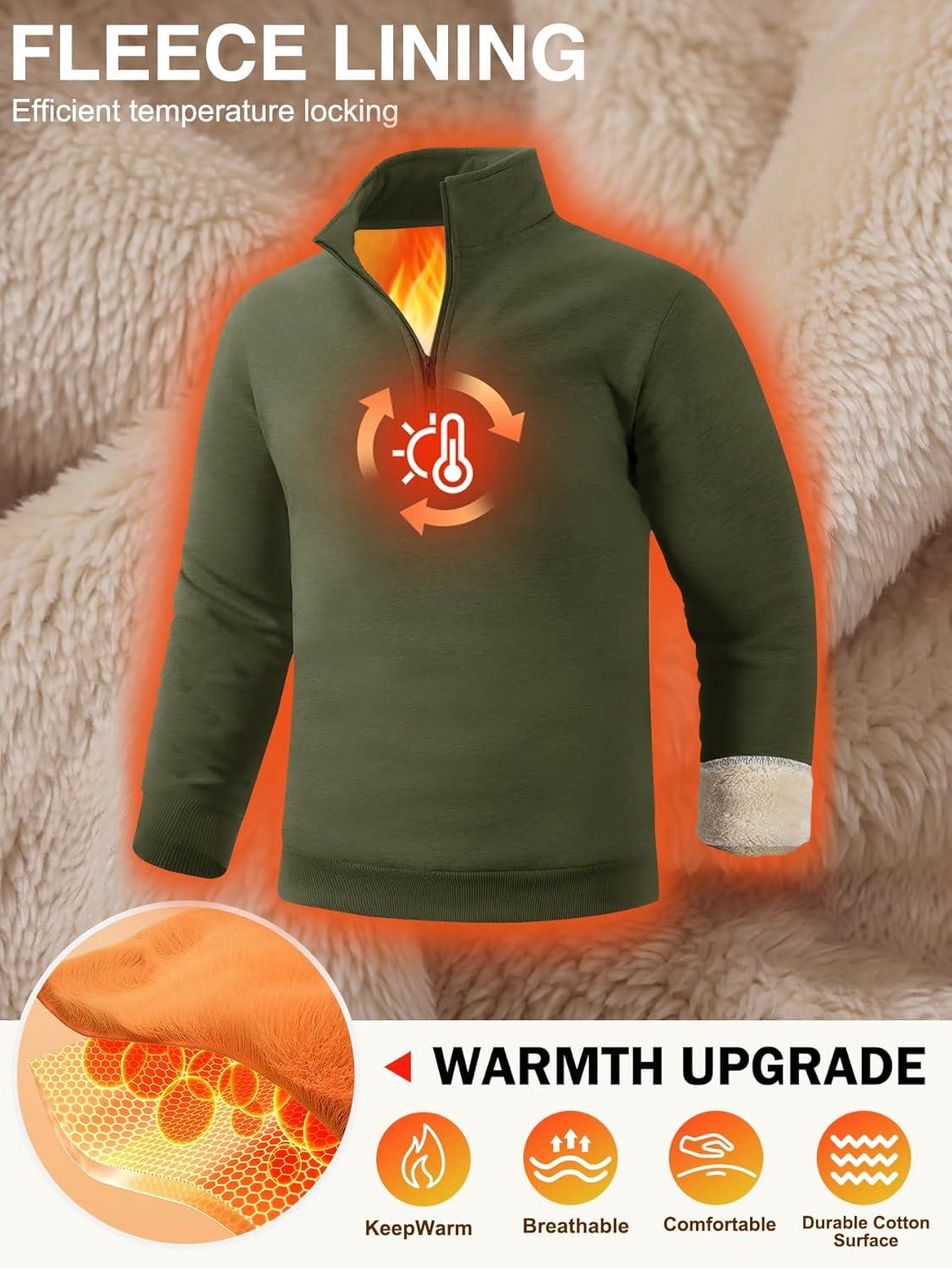 imageGihuo Mens Quarter Zip Sweatshirts Winter Warm Sherpa Fleece Lined Pullover SweatshirtsArmy