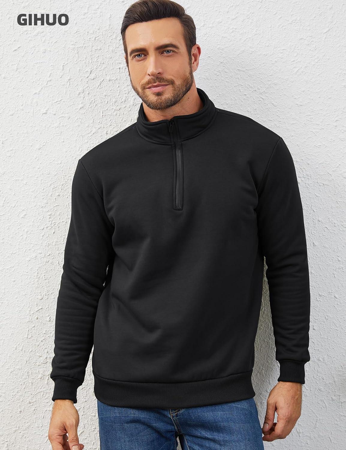 imageGihuo Mens Quarter Zip Sweatshirts Winter Warm Sherpa Fleece Lined Pullover SweatshirtsBlack