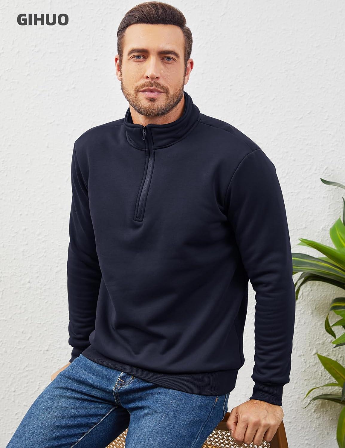 imageGihuo Mens Quarter Zip Sweatshirts Winter Warm Sherpa Fleece Lined Pullover SweatshirtsDarkblue