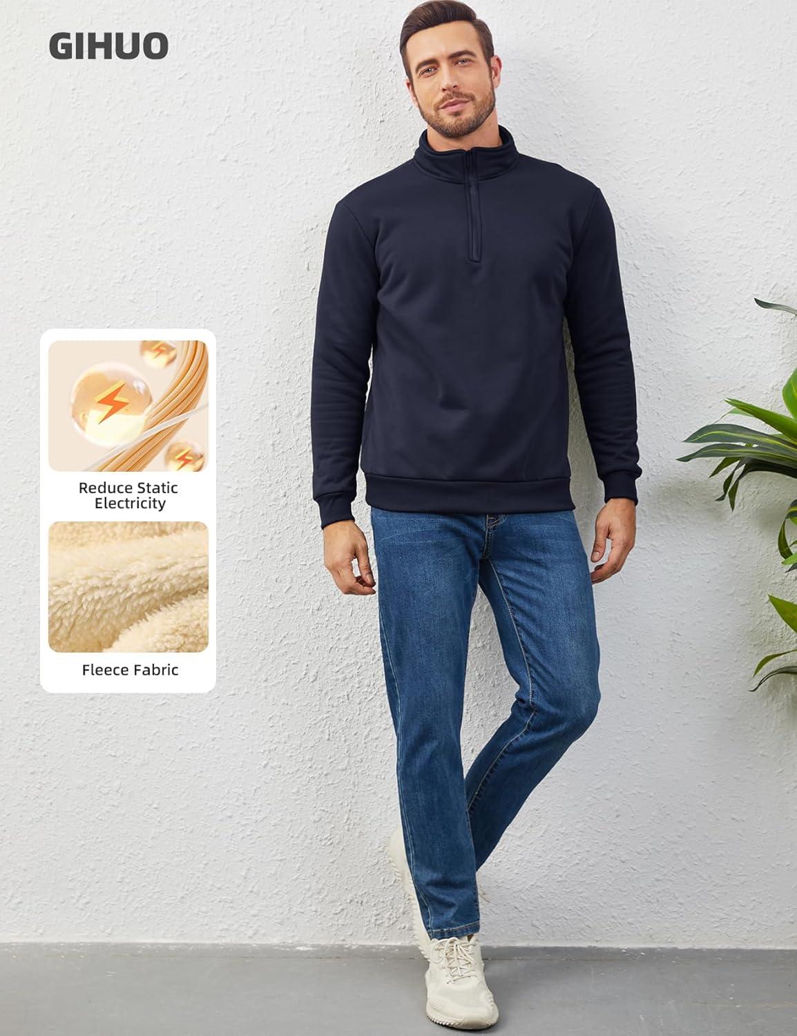 imageGihuo Mens Quarter Zip Sweatshirts Winter Warm Sherpa Fleece Lined Pullover SweatshirtsDarkblue