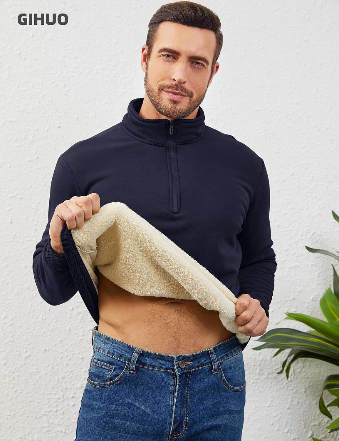imageGihuo Mens Quarter Zip Sweatshirts Winter Warm Sherpa Fleece Lined Pullover SweatshirtsDarkblue