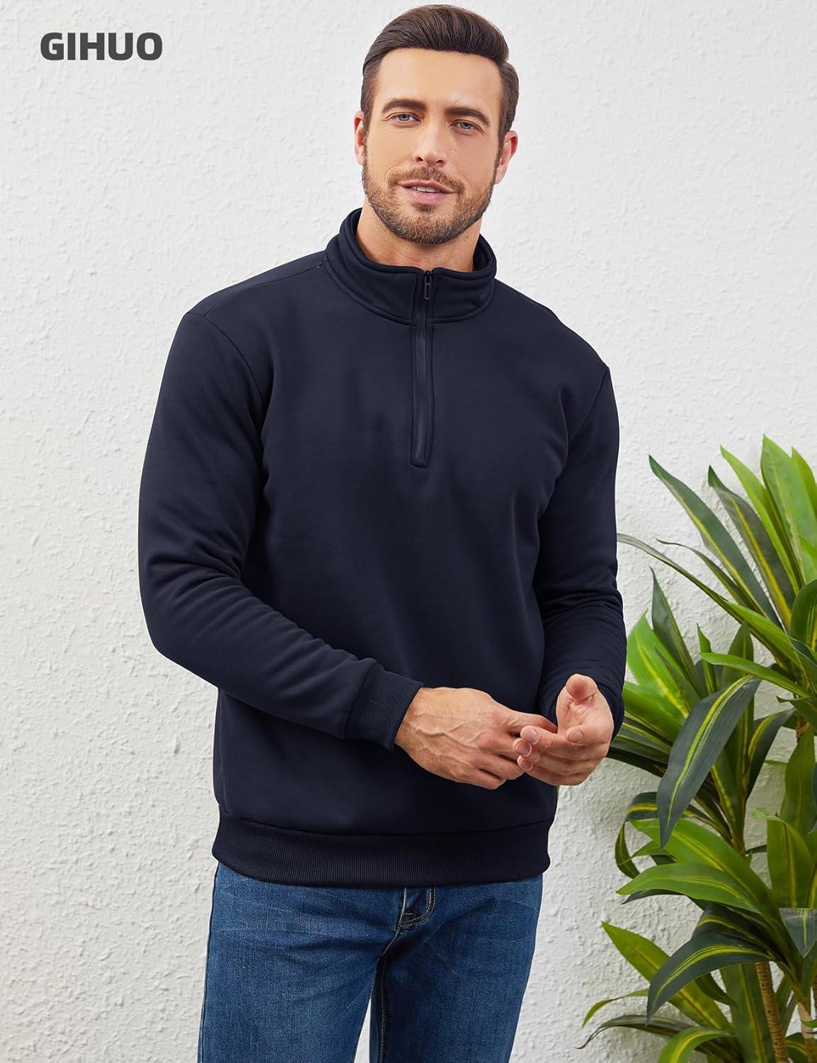 imageGihuo Mens Quarter Zip Sweatshirts Winter Warm Sherpa Fleece Lined Pullover SweatshirtsDarkblue