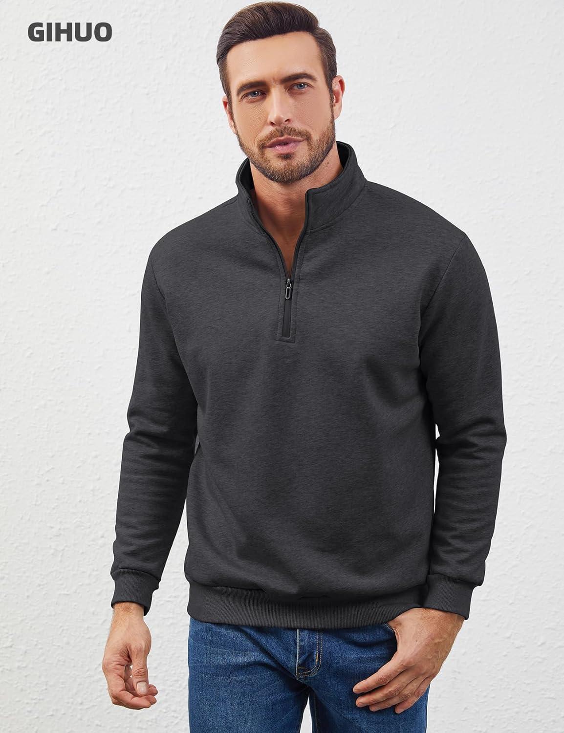 imageGihuo Mens Quarter Zip Sweatshirts Winter Warm Sherpa Fleece Lined Pullover SweatshirtsDarkgrey