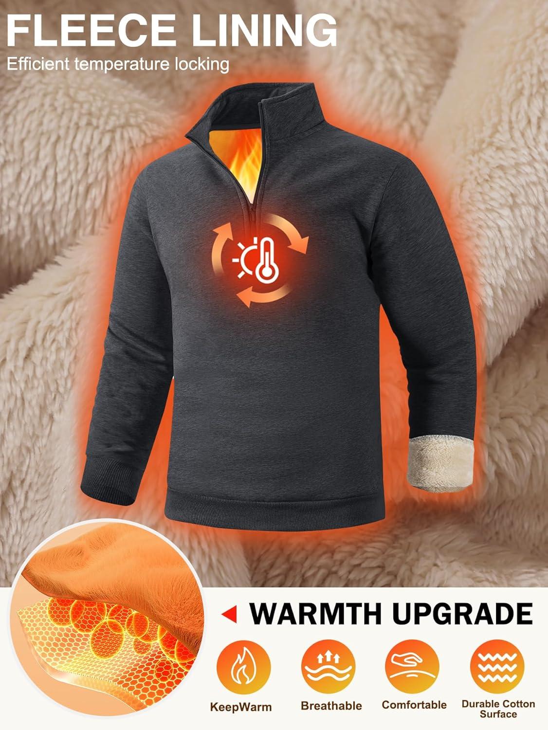 imageGihuo Mens Quarter Zip Sweatshirts Winter Warm Sherpa Fleece Lined Pullover SweatshirtsDarkgrey