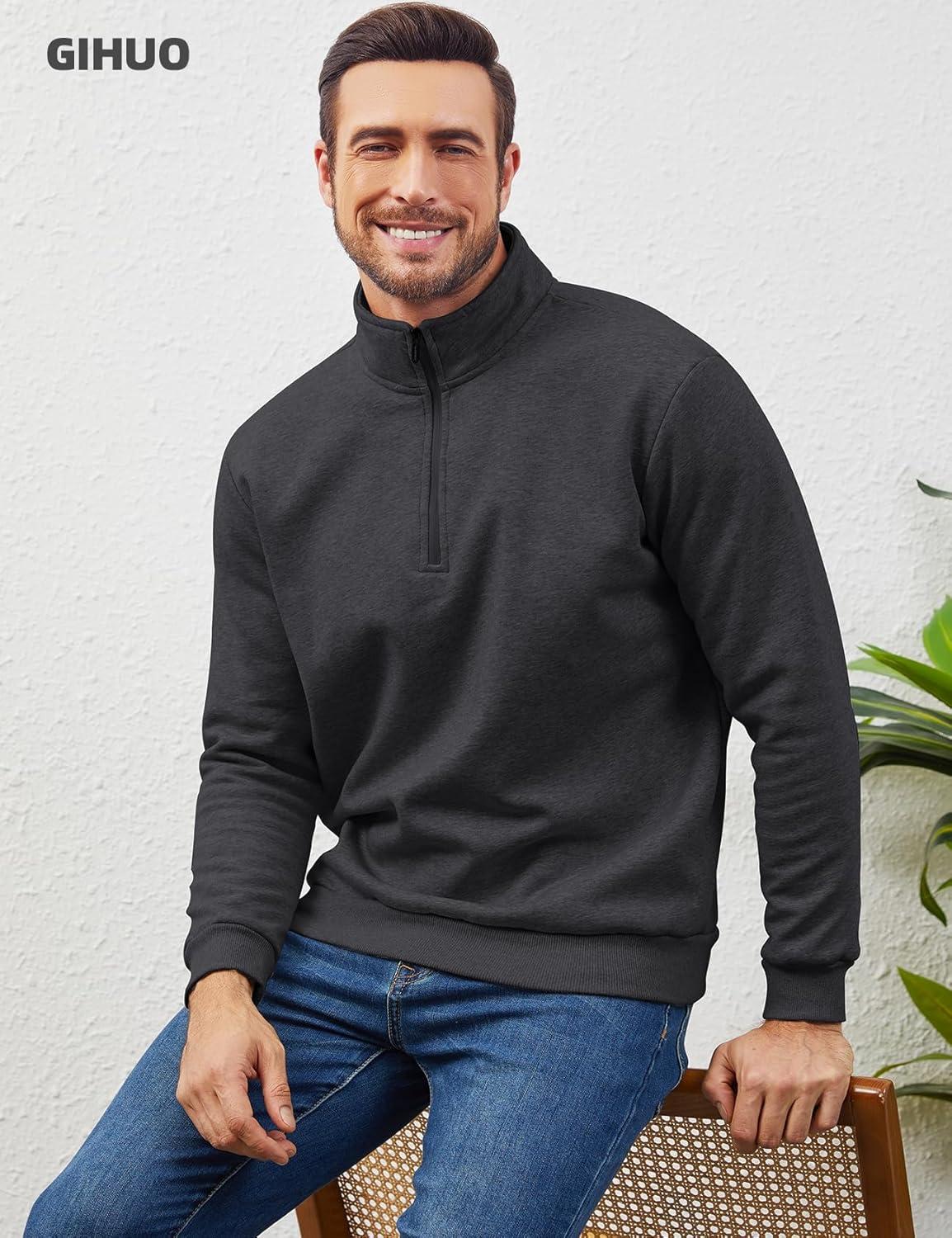 imageGihuo Mens Quarter Zip Sweatshirts Winter Warm Sherpa Fleece Lined Pullover SweatshirtsDarkgrey