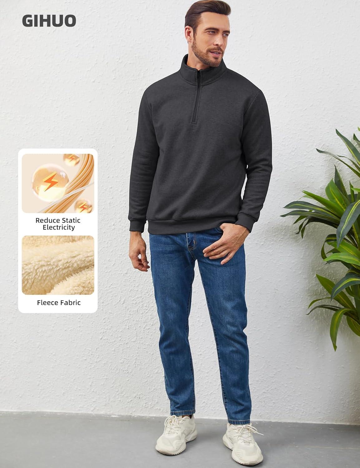 imageGihuo Mens Quarter Zip Sweatshirts Winter Warm Sherpa Fleece Lined Pullover SweatshirtsDarkgrey
