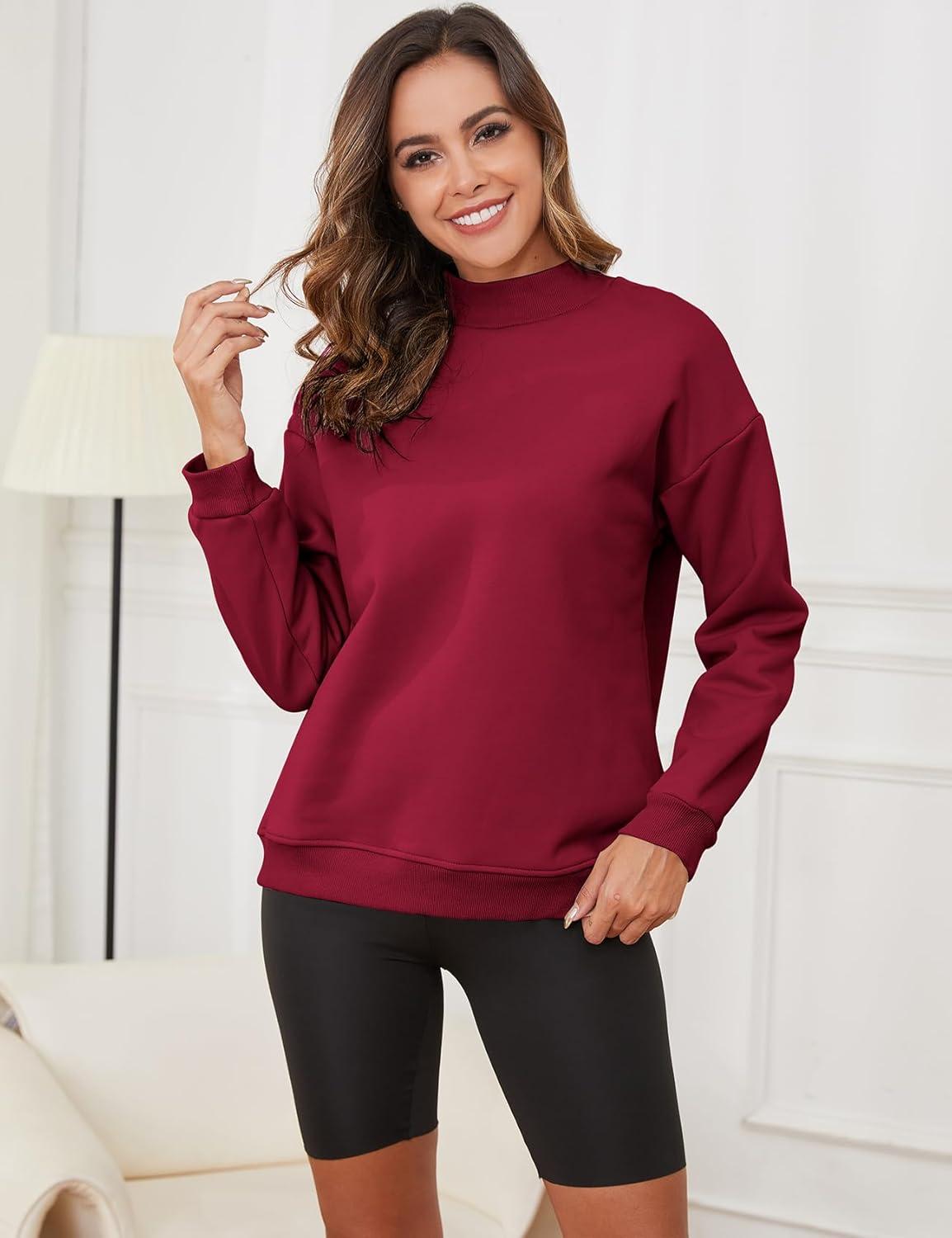 imageGihuo Womens Mockneck Sweatshirt Winter Warm Fleece Sherpa Lined Pullover TopsWine