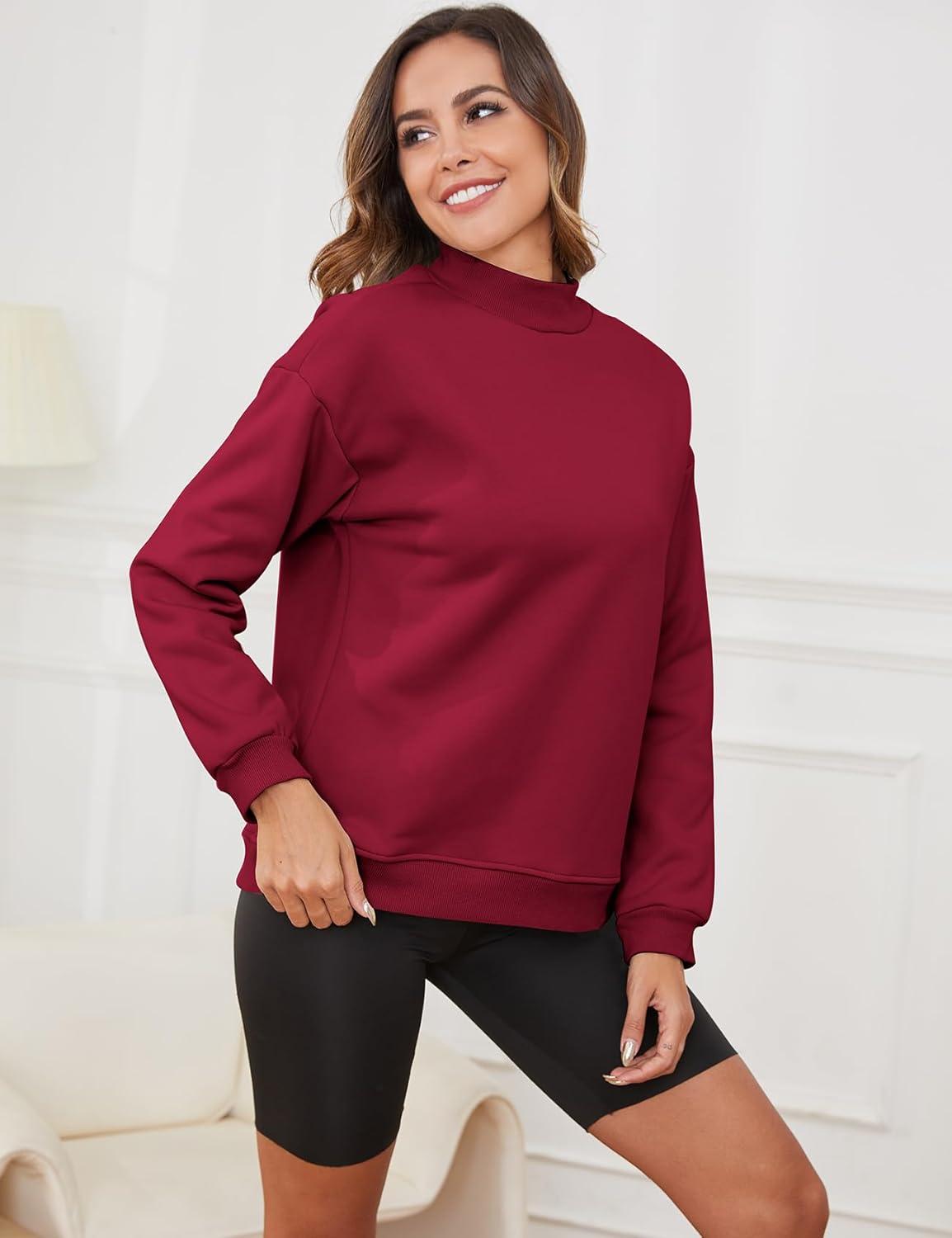imageGihuo Womens Mockneck Sweatshirt Winter Warm Fleece Sherpa Lined Pullover TopsWine