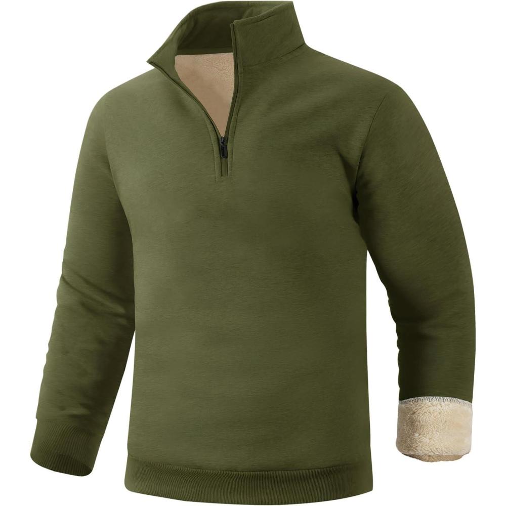 imageGihuo Mens Quarter Zip Sweatshirts Winter Warm Sherpa Fleece Lined Pullover SweatshirtsArmy