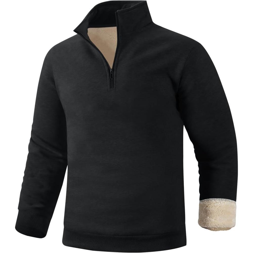 imageGihuo Mens Quarter Zip Sweatshirts Winter Warm Sherpa Fleece Lined Pullover SweatshirtsBlack