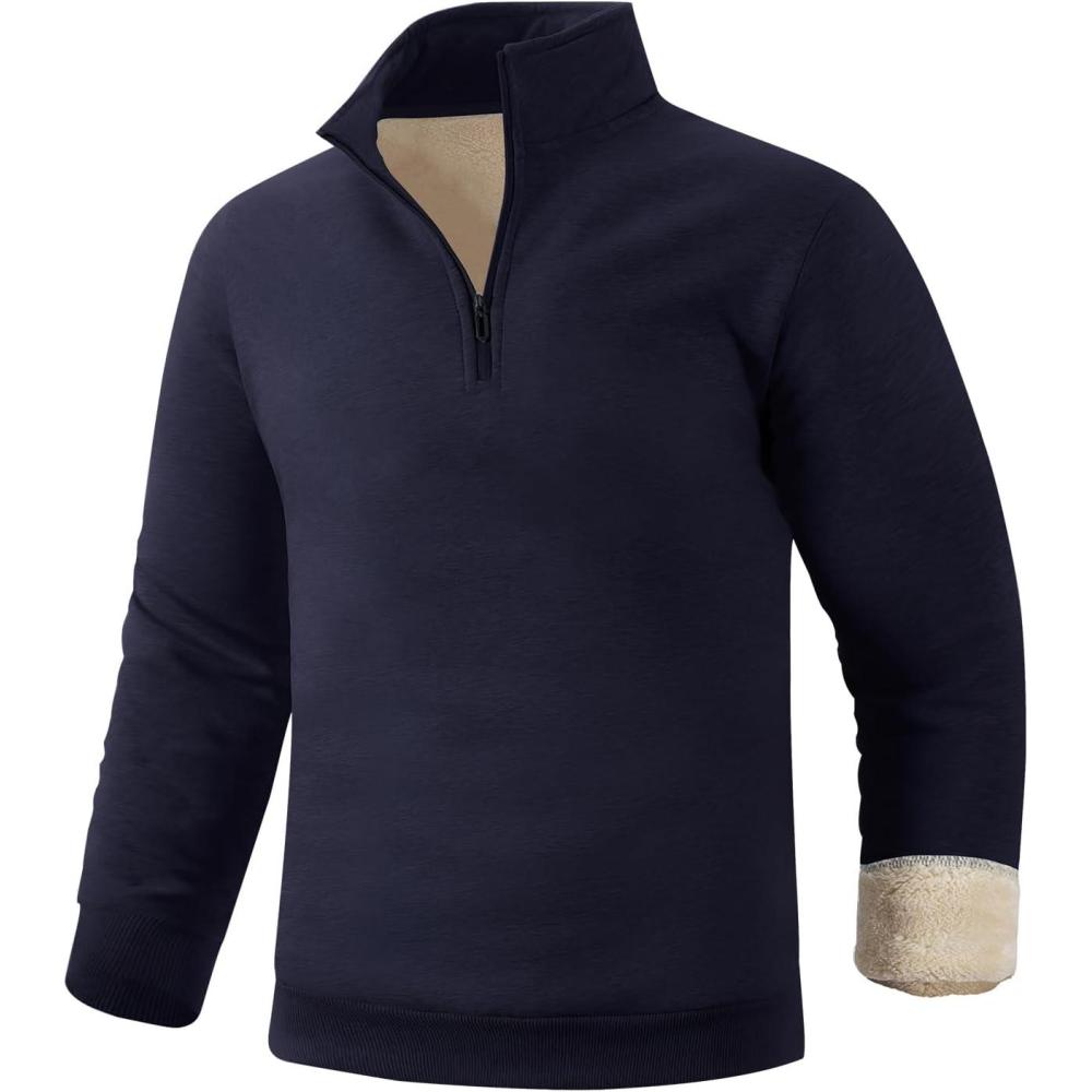 imageGihuo Mens Quarter Zip Sweatshirts Winter Warm Sherpa Fleece Lined Pullover SweatshirtsDarkblue