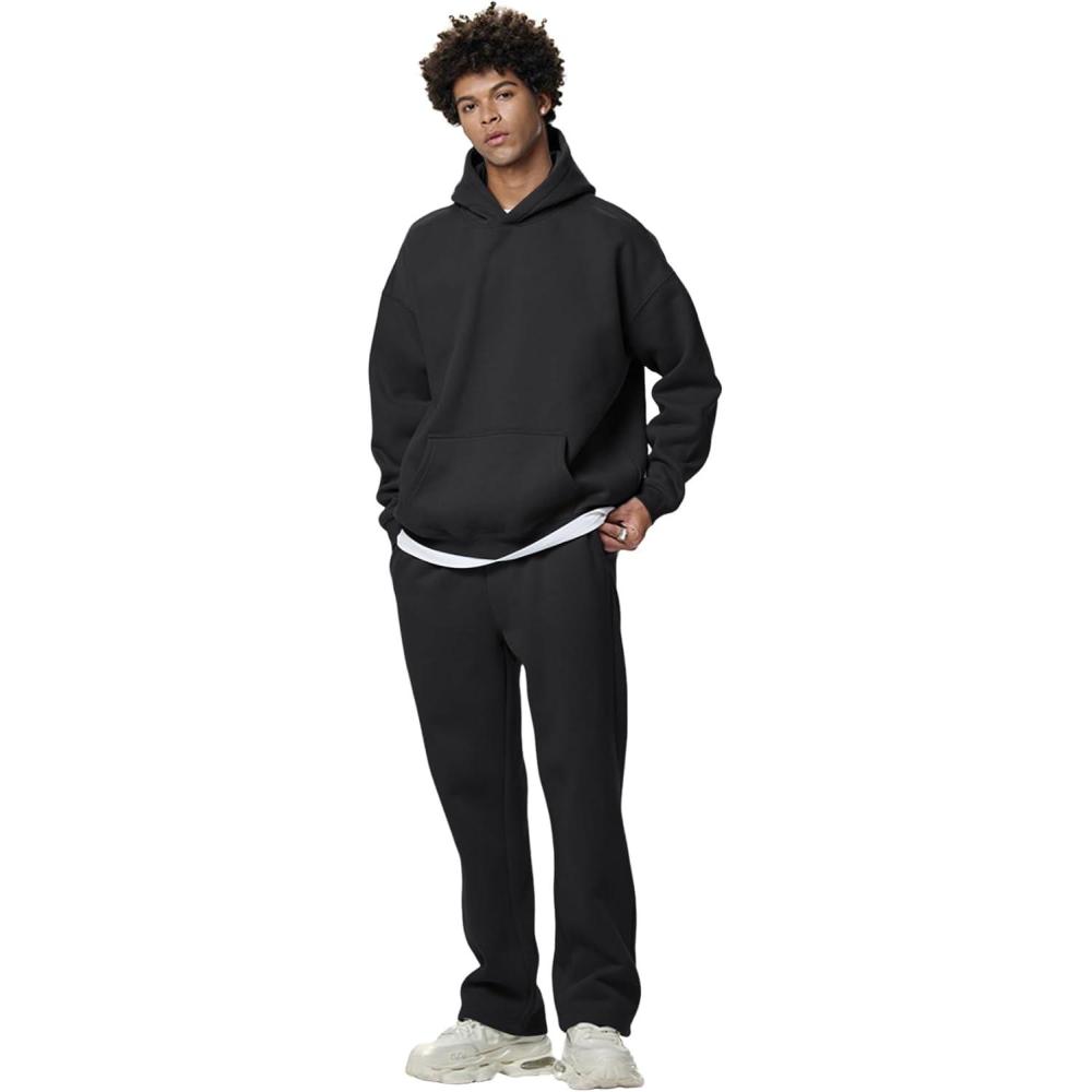 imageGihuo Mens Sweatsuit Hoodie and Sweatpants Fleece Pullover Joggers Set TracksuitBlack