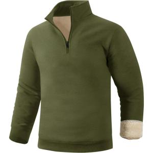 Gihuo Men’s Quarter Zip Sweatshirts Winter Warm Sherpa Fleece Lined Pullover Sweatshirts(Army)
