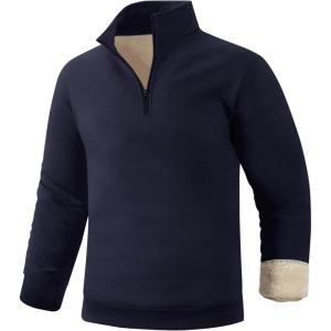 Gihuo Men’s Quarter Zip Sweatshirts Winter Warm Sherpa Fleece Lined Pullover Sweatshirts(Darkblue)