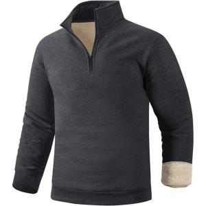 Gihuo Men’s Quarter Zip Sweatshirts Winter Warm Sherpa Fleece Lined Pullover Sweatshirts(Darkgrey)