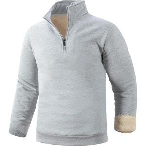 Gihuo Men’s Quarter Zip Sweatshirts Winter Warm Sherpa Fleece Lined Pullover Sweatshirts(Lightgrey)