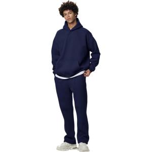 Gihuo Men’s Sweatsuit Hoodie and Sweatpants Fleece Pullover Joggers Set Tracksuit(Navy)