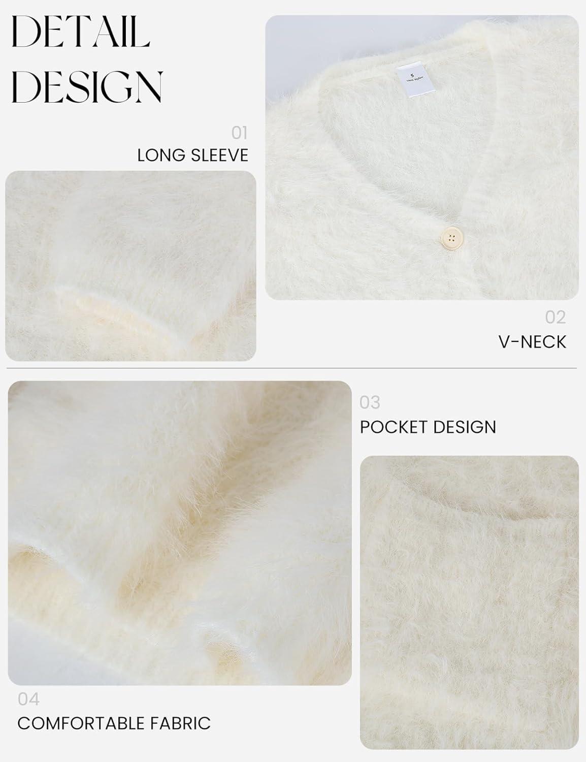 imageGihuo Women s Fuzzy Cardigan Sweaters V Neck Fluffy Cardigan Long Sleeve Button Down Knit Furry Sweater with PocketsApricot