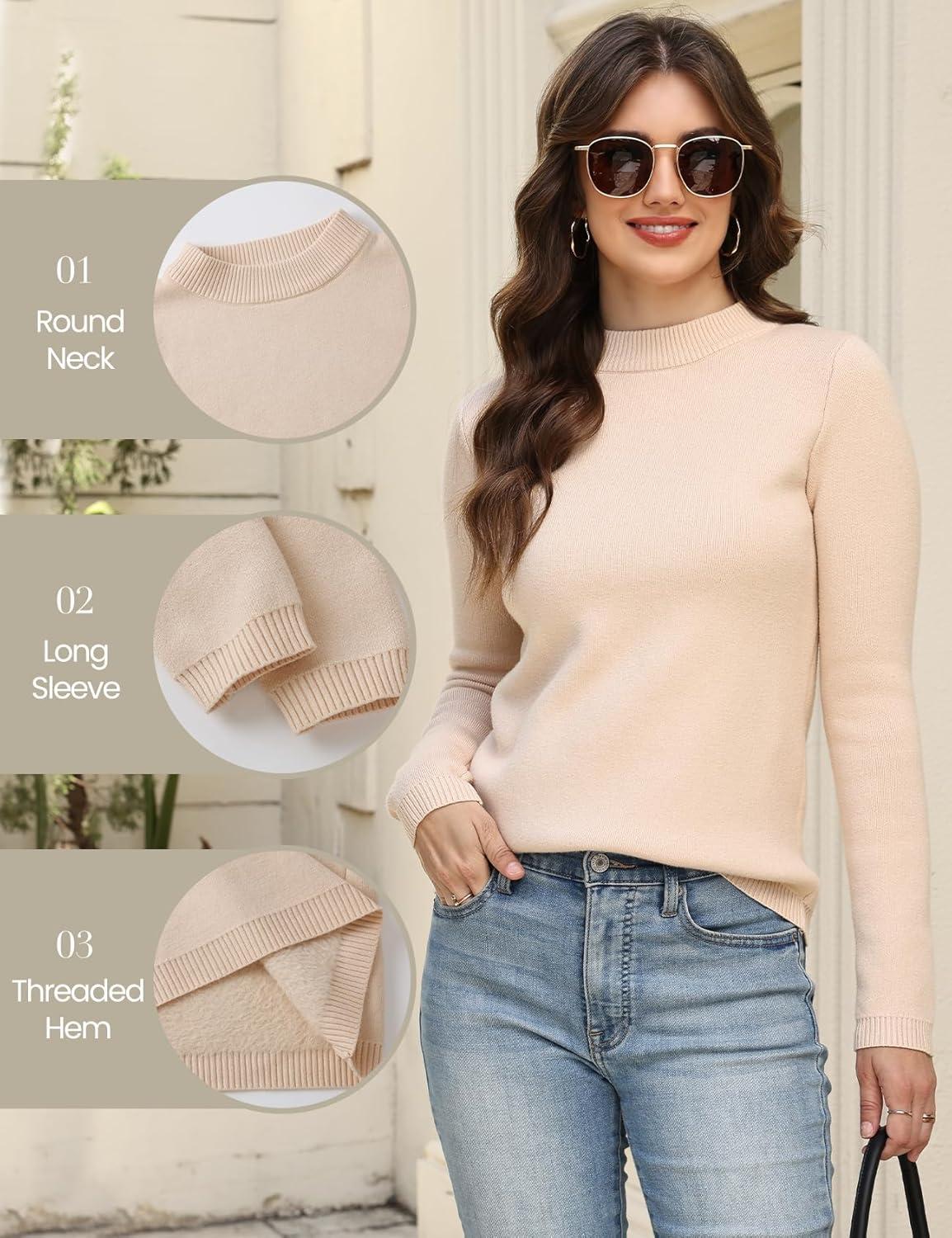 imageGihuo Womens Fleece Sweaters Sherpa Lined Thermal Shirts Long Sleeve Warm Base Layer 2026 Knit Fall SweatersApricot