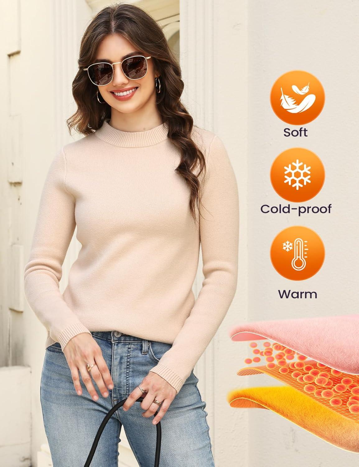 imageGihuo Womens Fleece Sweaters Sherpa Lined Thermal Shirts Long Sleeve Warm Base Layer 2026 Knit Fall SweatersApricot