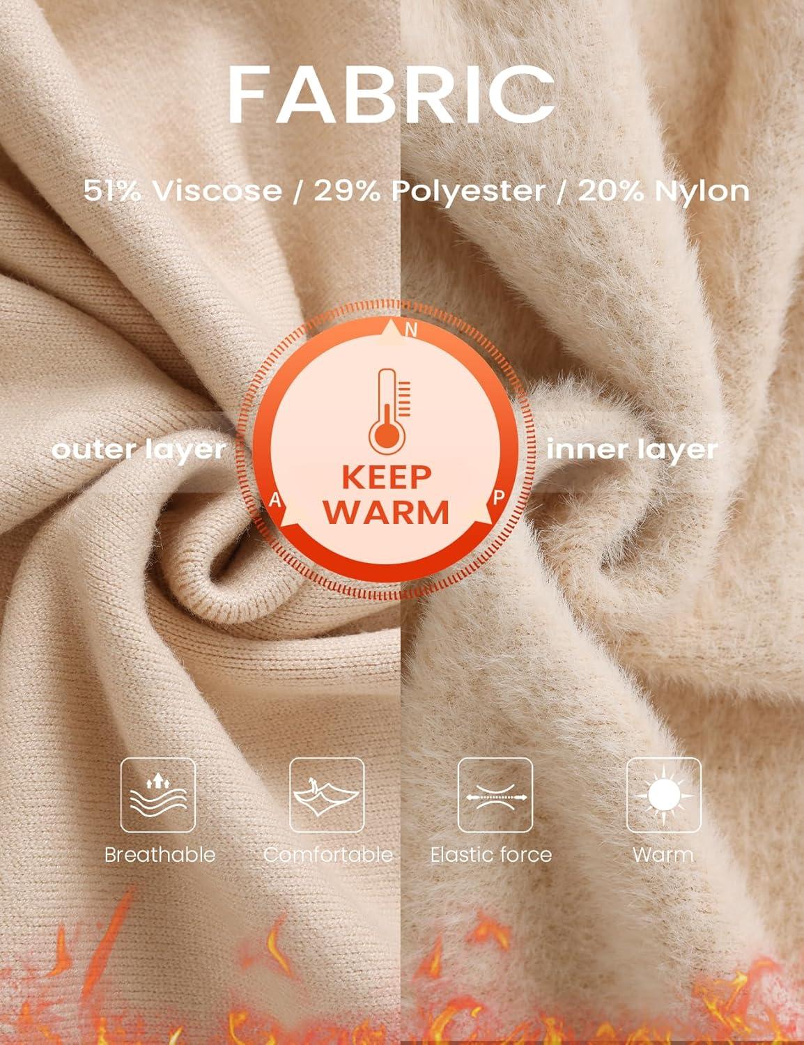 imageGihuo Womens Fleece Sweaters Sherpa Lined Thermal Shirts Long Sleeve Warm Base Layer 2026 Knit Fall SweatersApricot