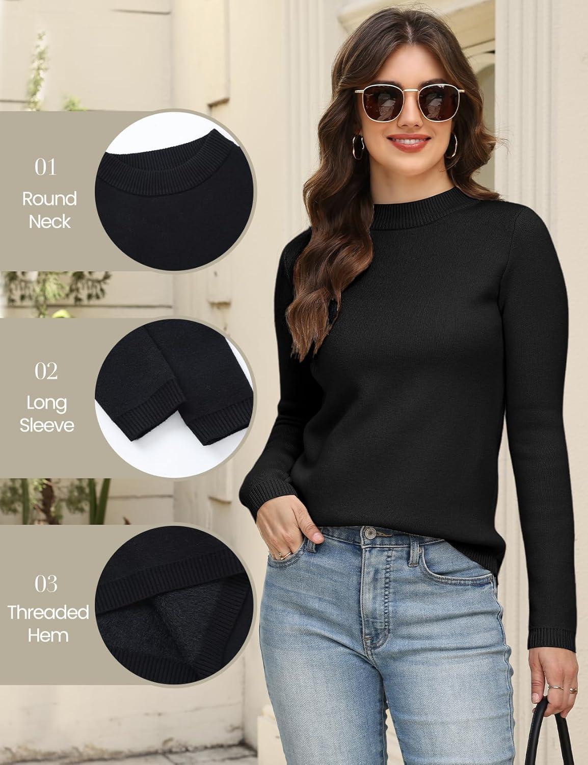 imageGihuo Womens Fleece Sweaters Sherpa Lined Thermal Shirts Long Sleeve Warm Base Layer 2026 Knit Fall SweatersBlack