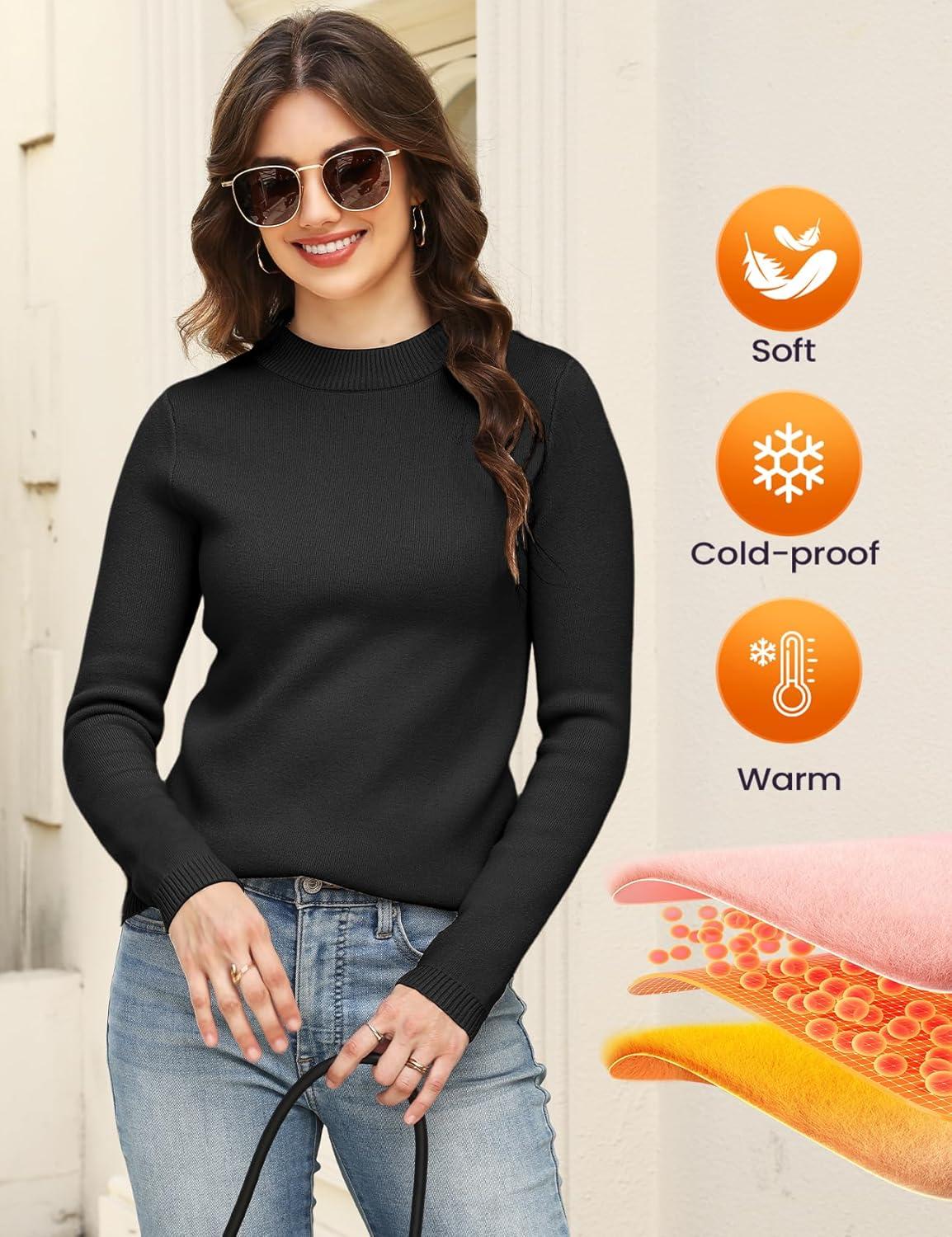 imageGihuo Womens Fleece Sweaters Sherpa Lined Thermal Shirts Long Sleeve Warm Base Layer 2026 Knit Fall SweatersBlack