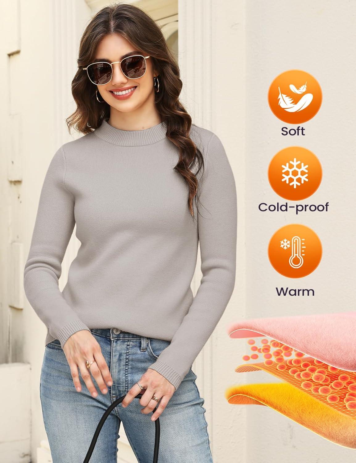 imageGihuo Womens Fleece Sweaters Sherpa Lined Thermal Shirts Long Sleeve Warm Base Layer 2026 Knit Fall SweatersOats