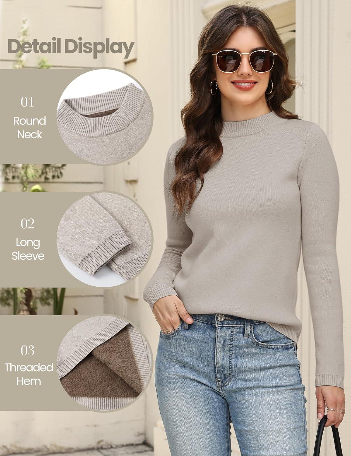 imageGihuo Womens Fleece Sweaters Sherpa Lined Thermal Shirts Long Sleeve Warm Base Layer 2026 Knit Fall SweatersOats