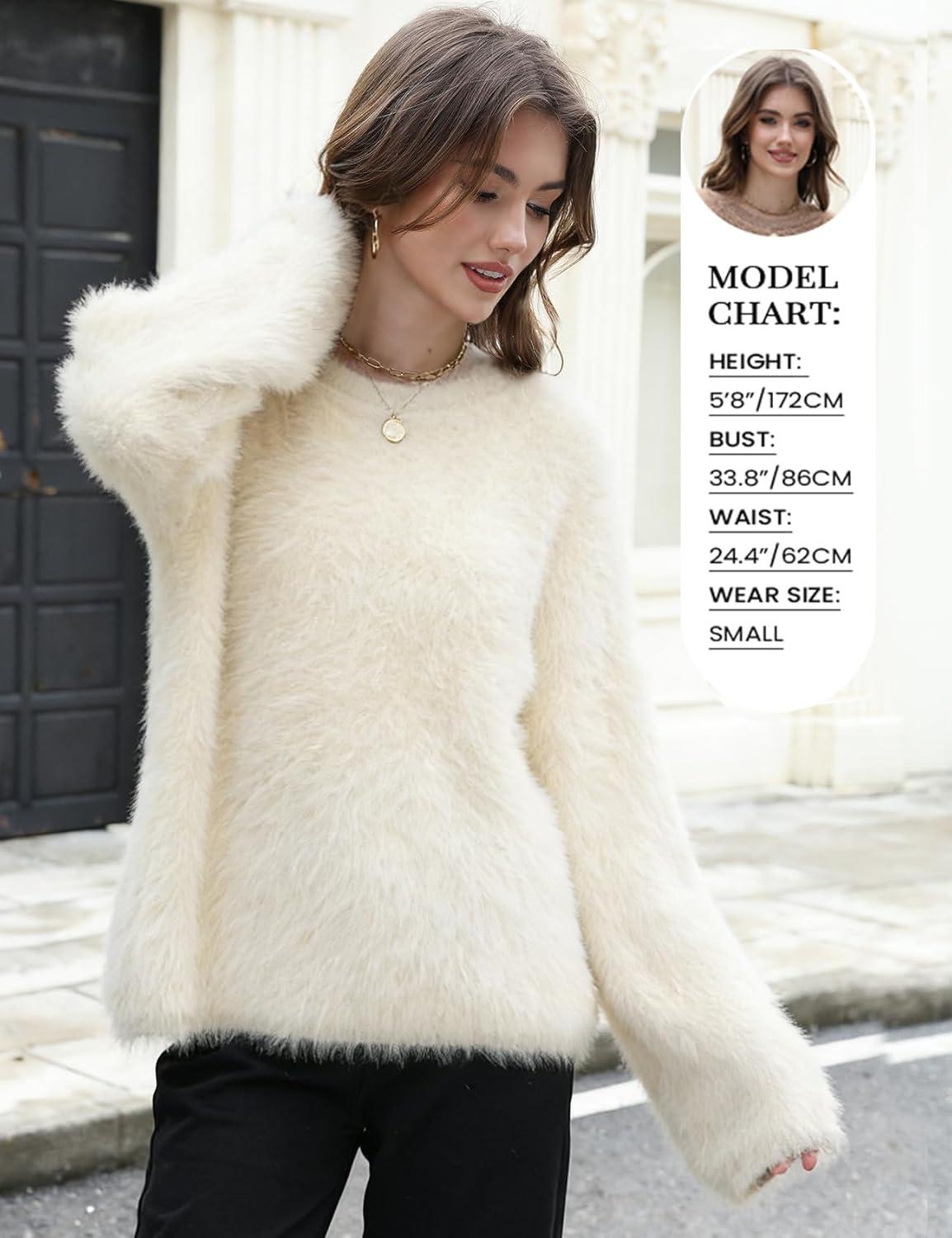 imageGihuo Womens Fuzzy Sweaters Long Sleeve Pullover Fur Sweater Knit Sweater Jumper TopsBeige