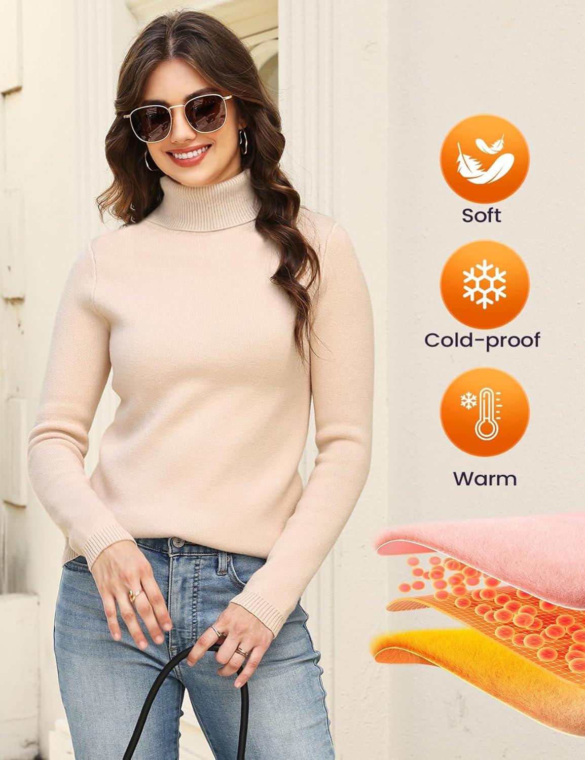 imageGihuo Womens Turtleneck Sweater Sherpa Fleece Lined Sweaters Thermal Pullover JumpersApricot