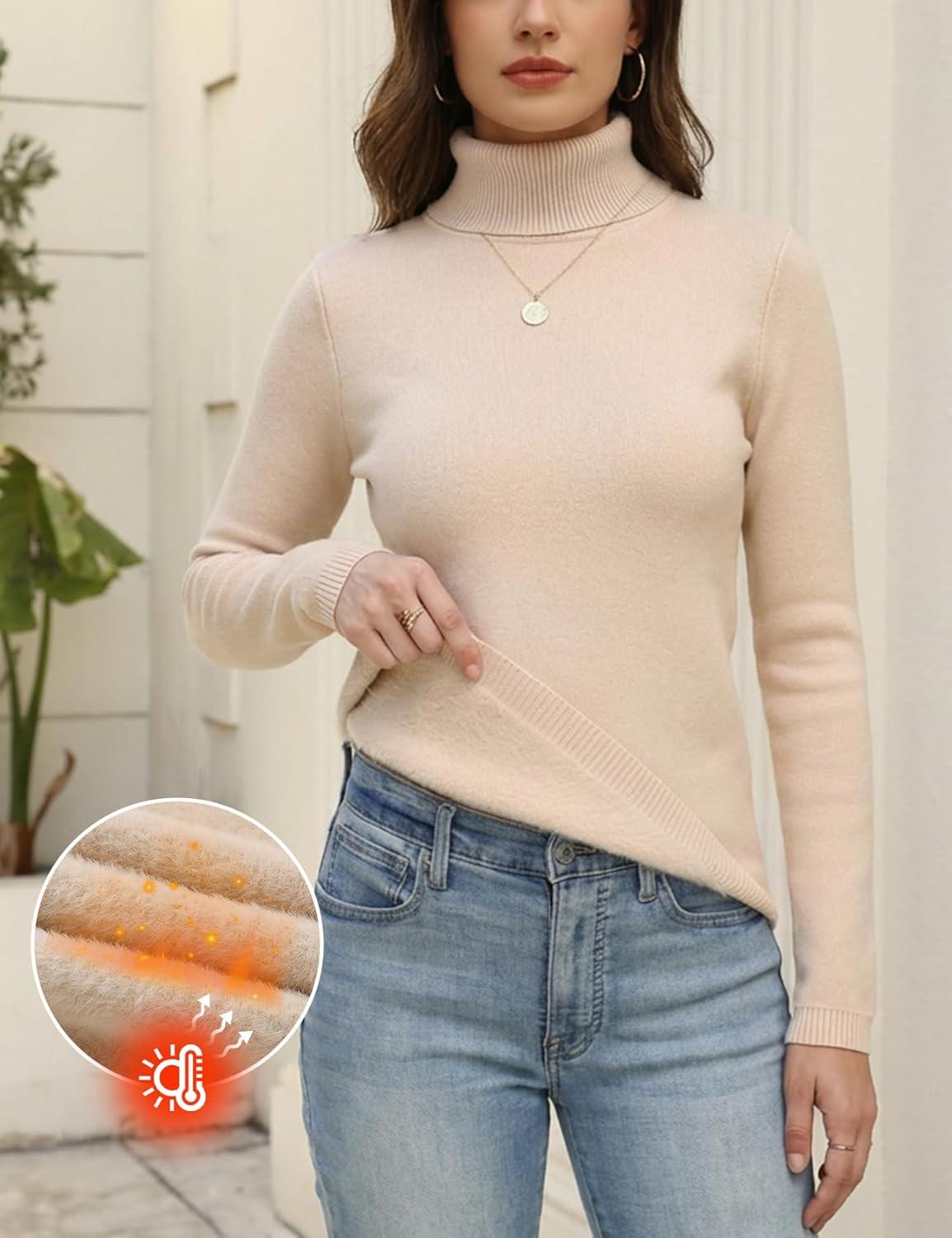 imageGihuo Womens Turtleneck Sweater Sherpa Fleece Lined Sweaters Thermal Pullover JumpersApricot
