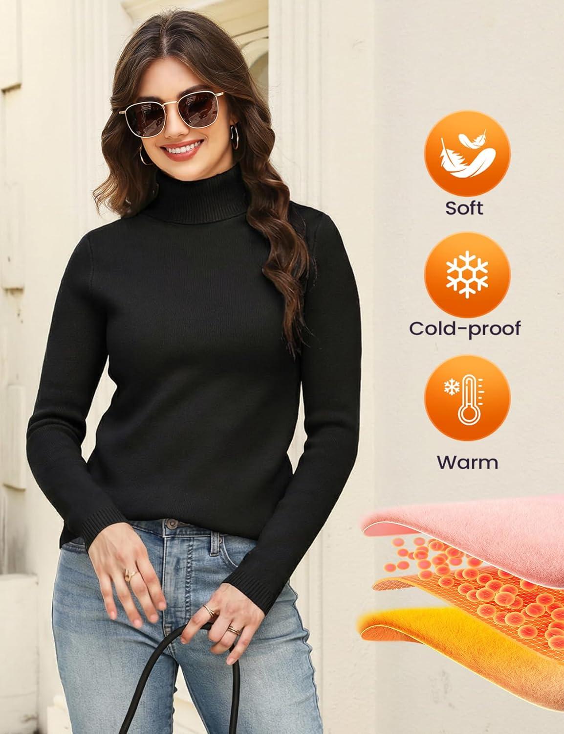 imageGihuo Womens Turtleneck Sweater Sherpa Fleece Lined Sweaters Thermal Pullover JumpersBlack