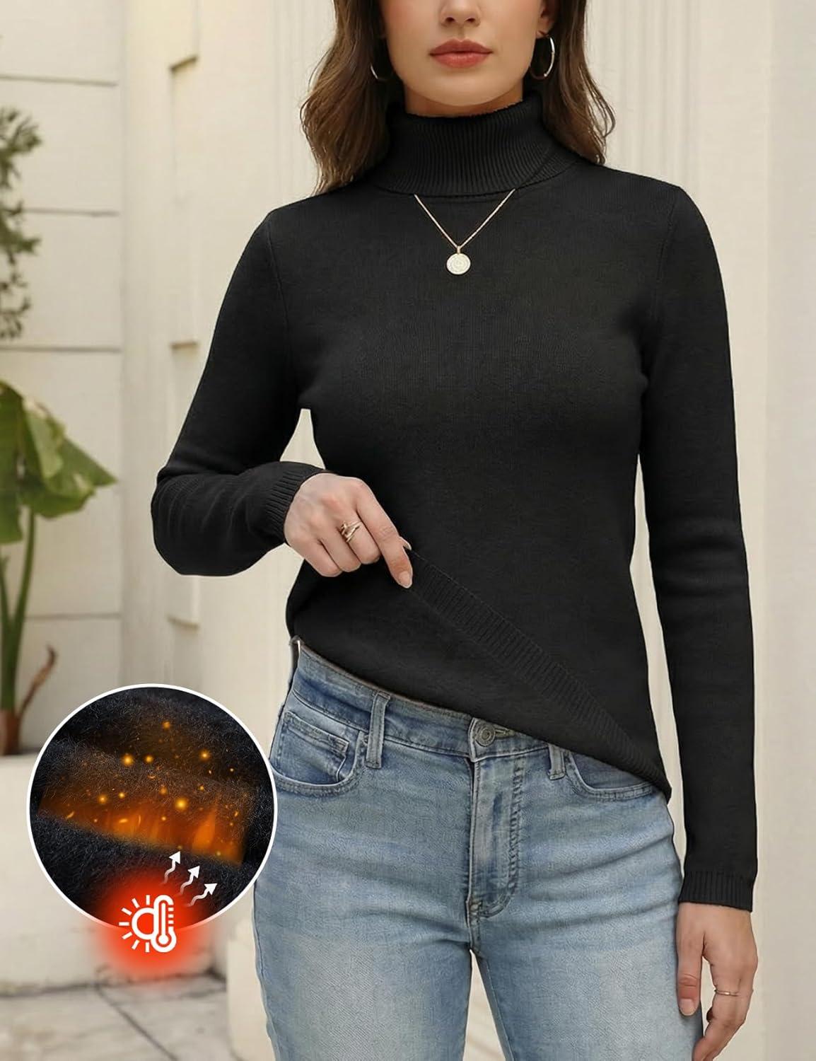 imageGihuo Womens Turtleneck Sweater Sherpa Fleece Lined Sweaters Thermal Pullover JumpersBlack