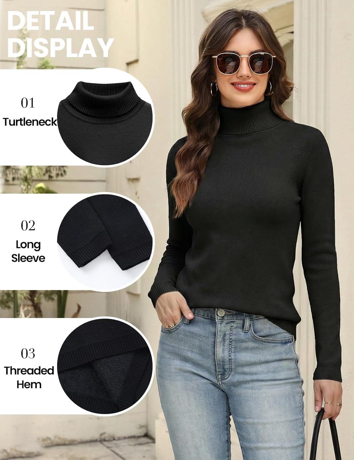 imageGihuo Womens Turtleneck Sweater Sherpa Fleece Lined Sweaters Thermal Pullover JumpersBlack