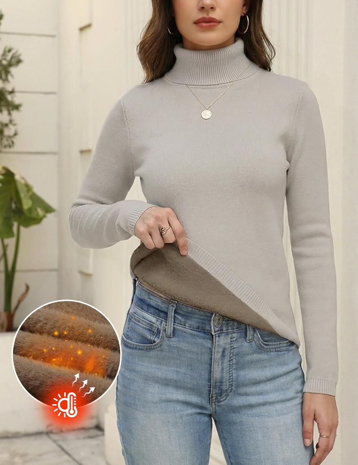 imageGihuo Womens Turtleneck Sweater Sherpa Fleece Lined Sweaters Thermal Pullover JumpersOats