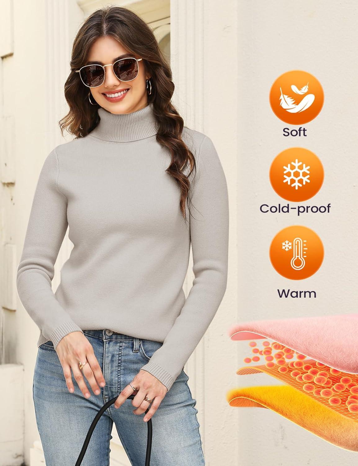 imageGihuo Womens Turtleneck Sweater Sherpa Fleece Lined Sweaters Thermal Pullover JumpersOats