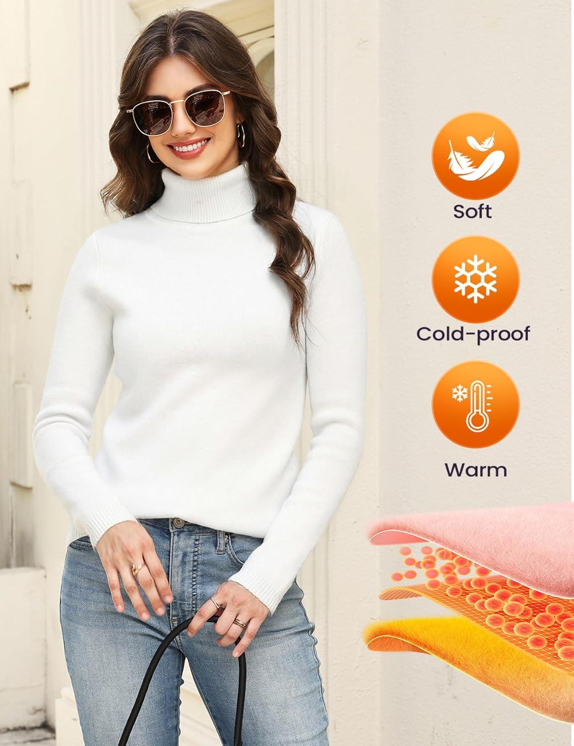 imageGihuo Womens Turtleneck Sweater Sherpa Fleece Lined Sweaters Thermal Pullover JumpersWhite