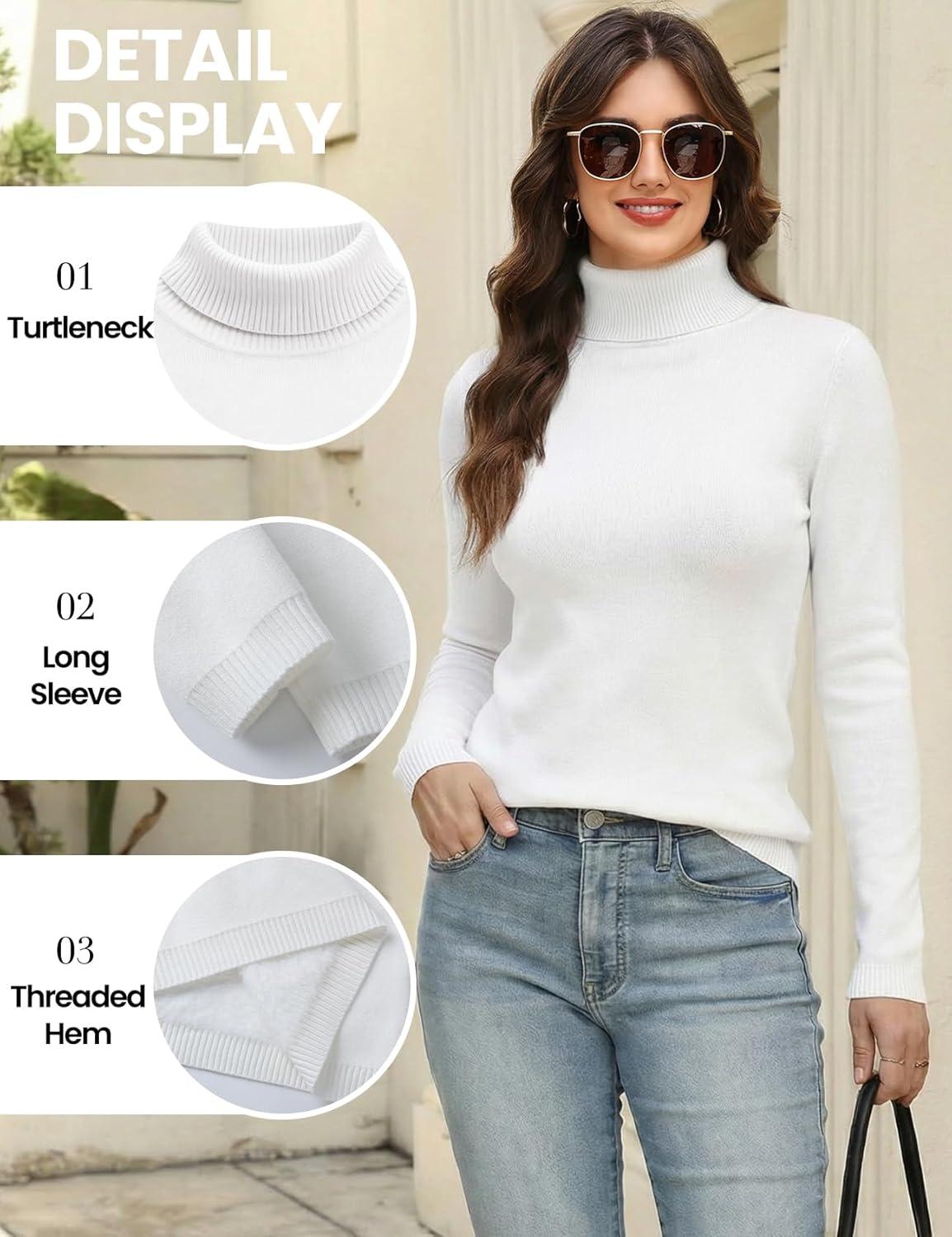 imageGihuo Womens Turtleneck Sweater Sherpa Fleece Lined Sweaters Thermal Pullover JumpersWhite