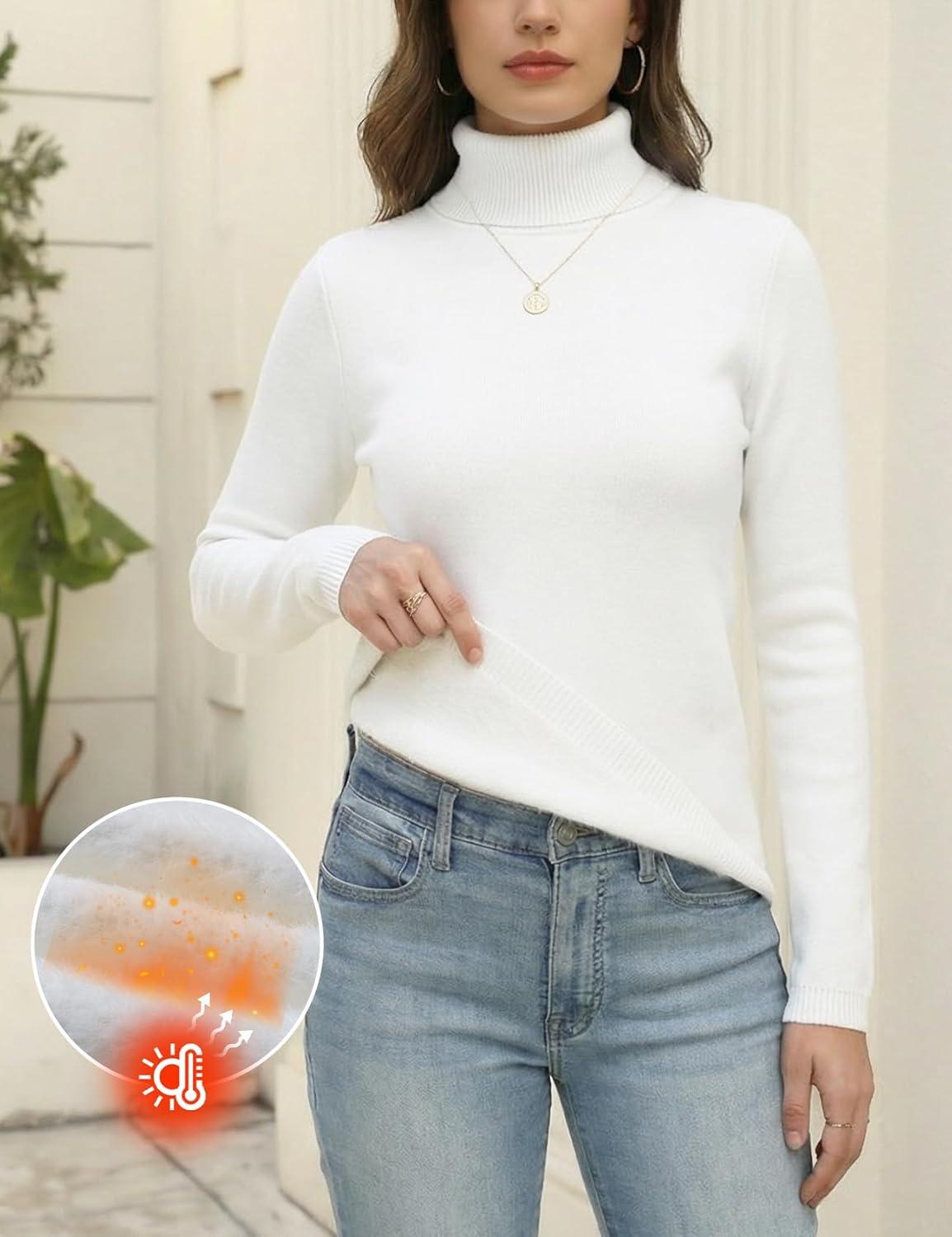 imageGihuo Womens Turtleneck Sweater Sherpa Fleece Lined Sweaters Thermal Pullover JumpersWhite