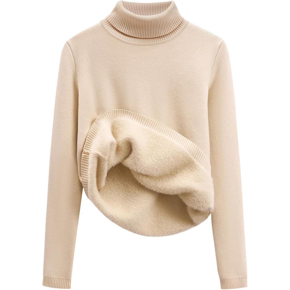 imageGihuo Womens Turtleneck Sweater Sherpa Fleece Lined Sweaters Thermal Pullover JumpersApricot