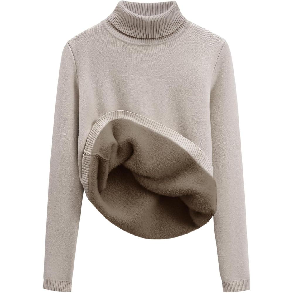 imageGihuo Womens Turtleneck Sweater Sherpa Fleece Lined Sweaters Thermal Pullover JumpersOats