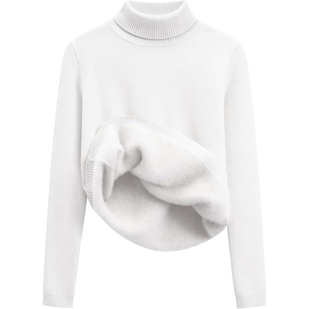 imageGihuo Womens Turtleneck Sweater Sherpa Fleece Lined Sweaters Thermal Pullover JumpersWhite