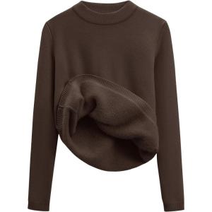 Gihuo Womens Fleece Sweaters Sherpa Lined Thermal Shirts Long Sleeve Warm Base Layer 2026 Knit Fall Sweaters(Coffee)