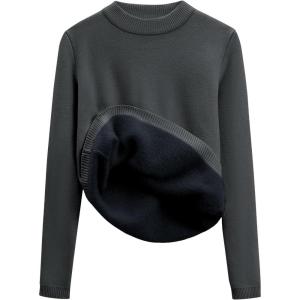 Gihuo Womens Fleece Sweaters Sherpa Lined Thermal Shirts Long Sleeve Warm Base Layer 2026 Knit Fall Sweaters(Grey)