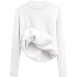 Gihuo Womens Fleece Sweaters Sherpa Lined Thermal Shirts Long Sleeve Warm Base Layer 2026 Knit Fall Sweaters(White)