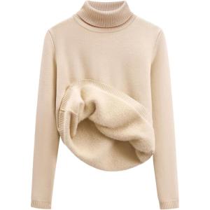 Gihuo Womens Turtleneck Sweater Sherpa Fleece Lined Sweaters Thermal Pullover Jumpers(Apricot)